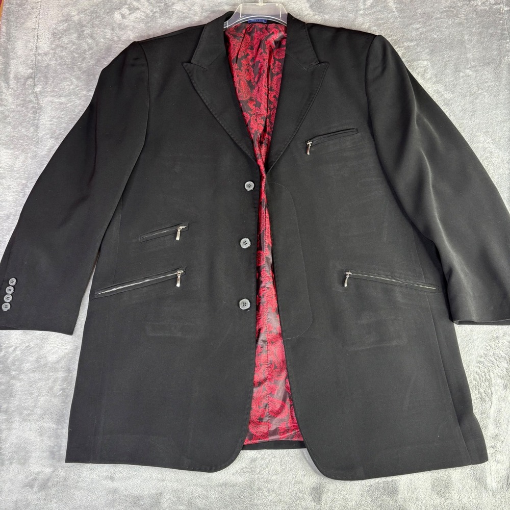 Blu Martini Blazer Mens 46 Black Red‎ Paisley Lining Zipper Pockets Fashion Coat